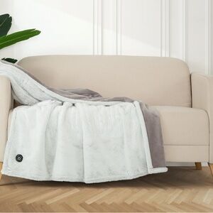 Luxurious Gray and White Heated Blanket